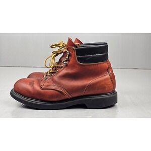 VTG Red Wing Boots‎ Mens 8.5 H Red Leather Steel Toe Work USA Made ANSI Z41 PT91
